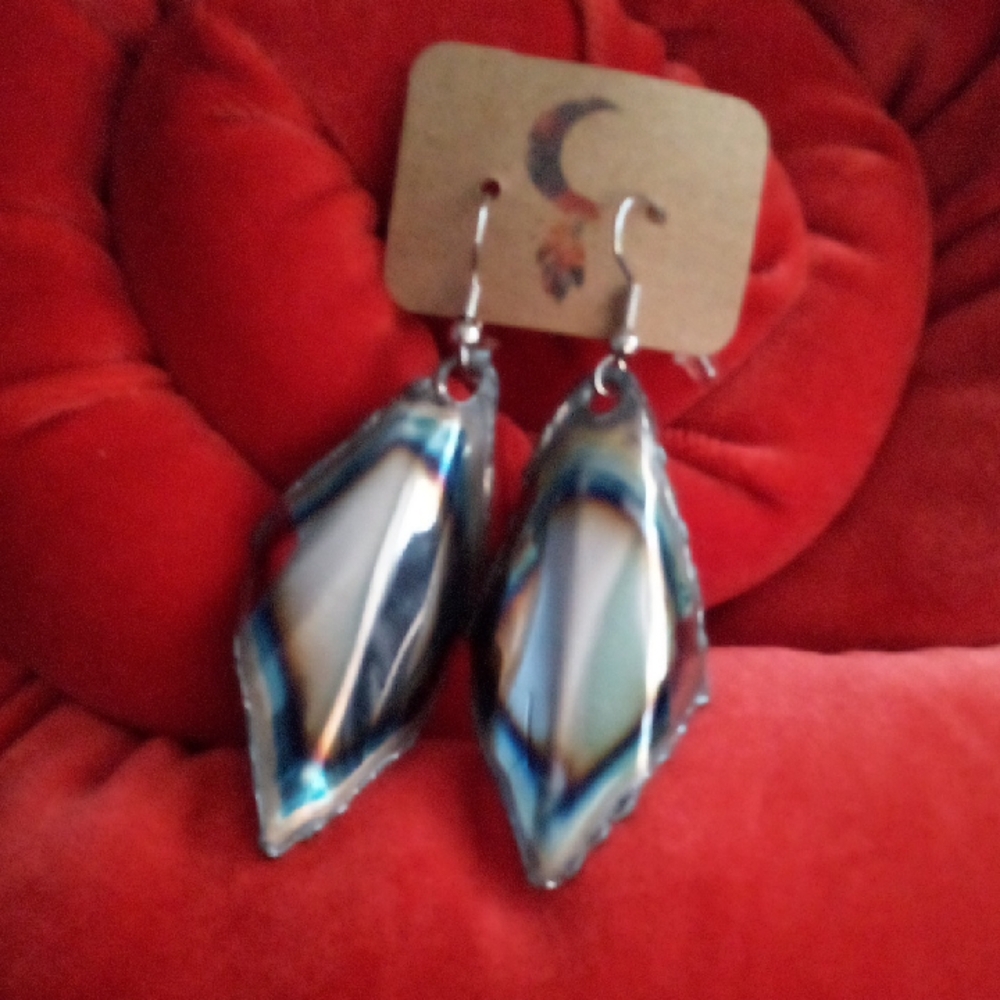 Metallic Blue and Silver Dangle Earrings
